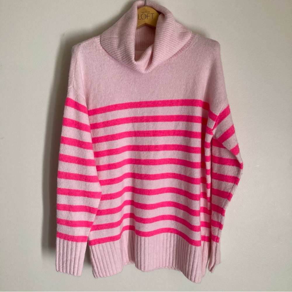 LOFT Pink & Hot Pink Striped Turtleneck Sweater - Picture 10 of 12